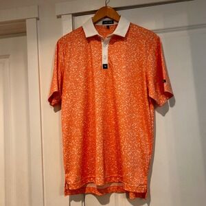 Bad Birdie Mens Golf Polo Shirt Orange Splatter Print Performance Small Active